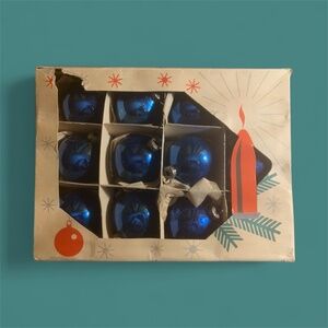 Vintage Blue Christmas Ornaments in Original Box